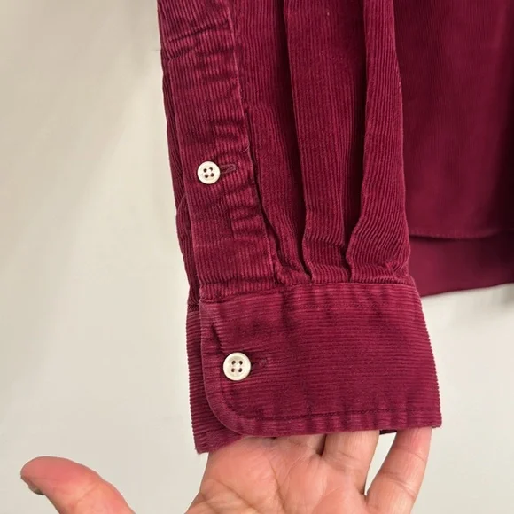 Vintage 90s Ralph Lauren Burgundy Corduroy Button Down Shirt Size XL